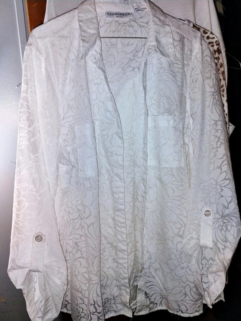 Sag Harbor Floral Button Down Shirt White XL Like New